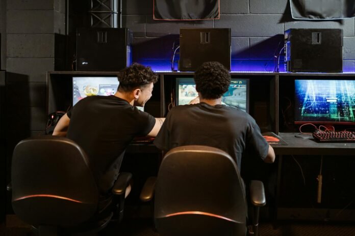 men playing computer games