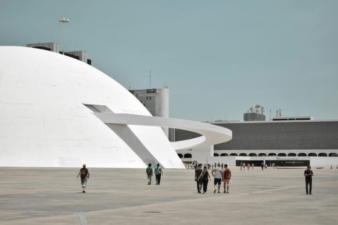 architectural photo of a white futuristic building
