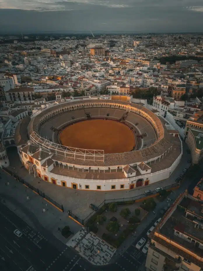 aerial view of plaza de toros in seville spain