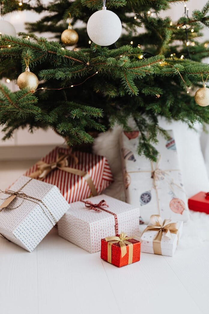 christmas presents under the christmas tree