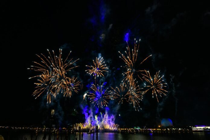 spectacular fireworks show over water in florida