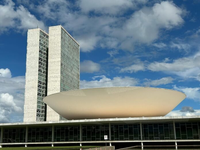 national congress of brazil under blue skies