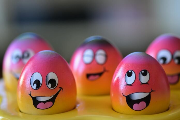 colorful smiley easter eggs with happy faces