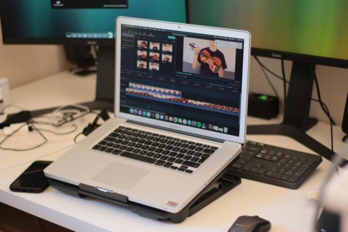 laptop with video editing software
