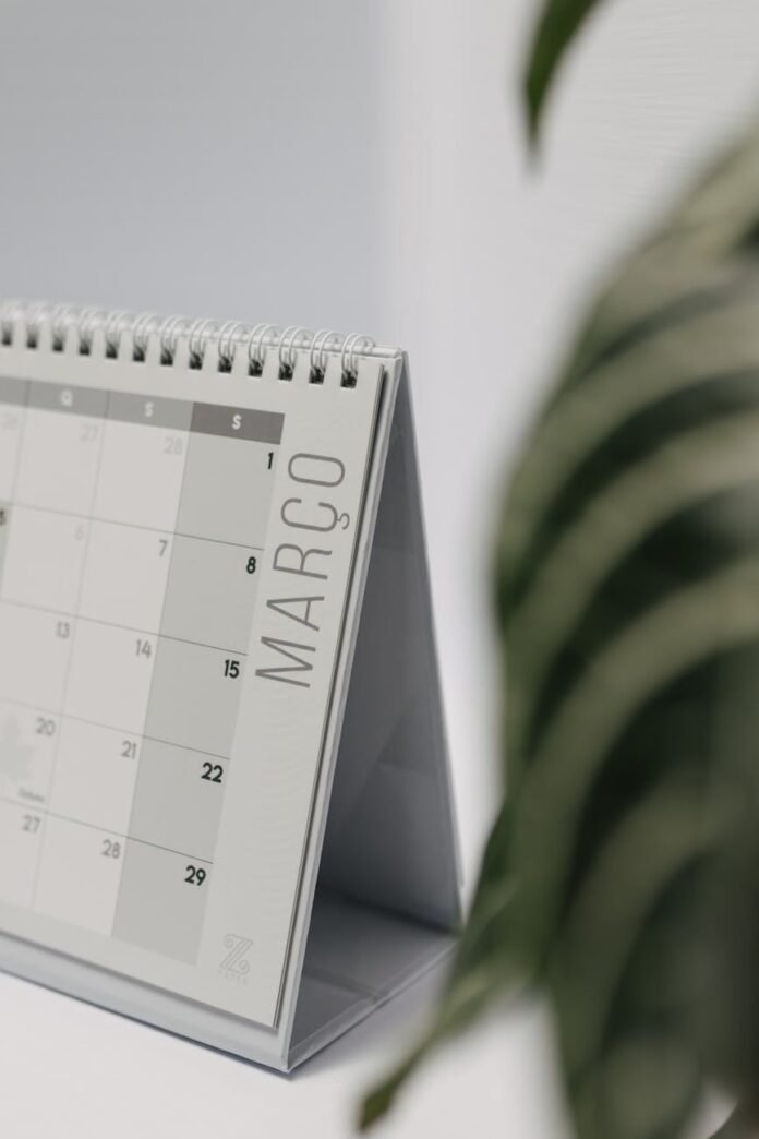 stylish desk calendar opened to march