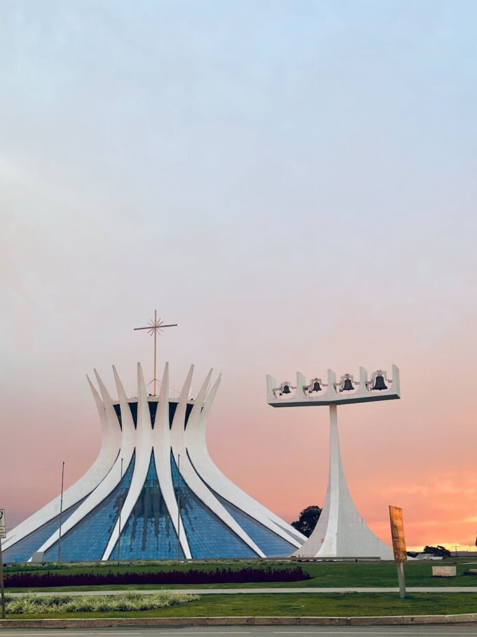 stunning view of brasilia cathedral at sunset