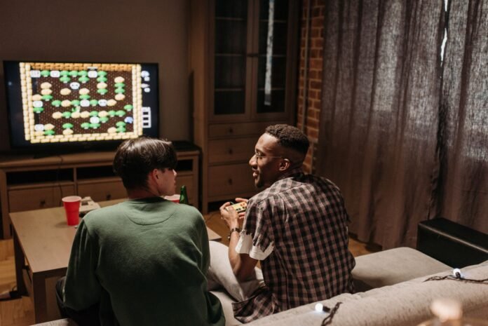 men playing video games