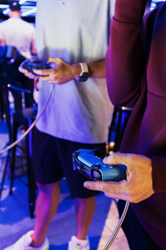 teens engaged in intense gaming session